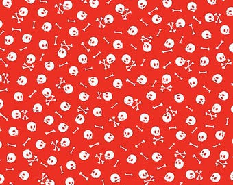 Pirate Fabric, By The Yard, Tossed Skulls and Bones, Timeless Treasures C8930 Red, Quilting Cotton BTY, TheFabricEdge