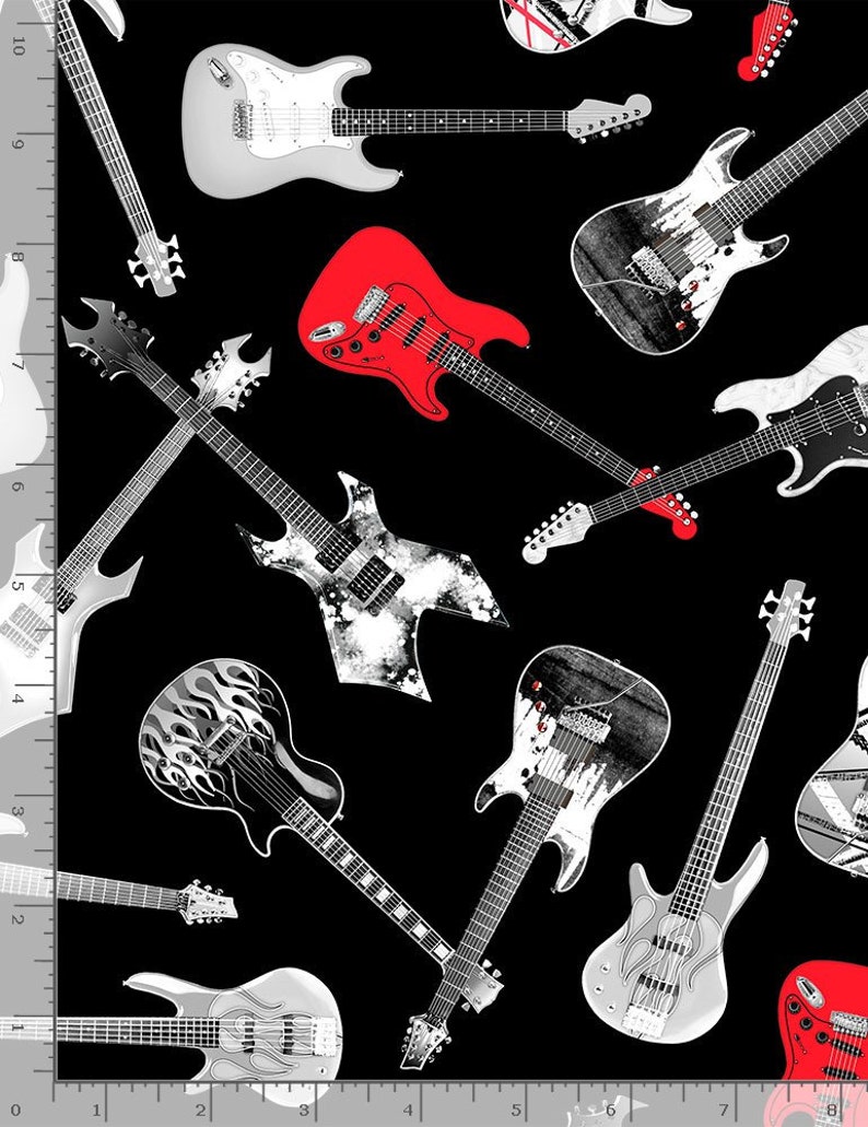 Guitar Fabric by the Yard Tossed Guitars Feel the Music Etsy