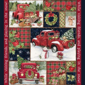 Christmas Fabric Panel, 36&quot; Fabric Panel, Christmas Red Truck Collage Panel, Springs Creative, Quilting Cotton, Red Trucks, TheFabricEdge