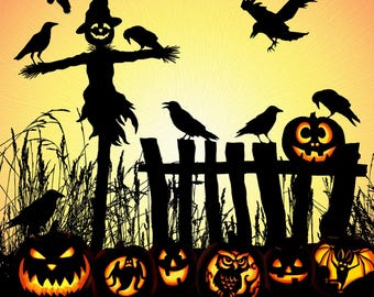 Scarecrow Halloween Fabric Panel, 43" Panel, Quilting Cotton, 43" x 43", Harvest Halloween, Q4463H-116, TheFabricEdge
