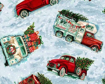 Christmas Fabric By The Yard, Holiday Trucks, Timeless Treasures CD1386, Quality Quilting Cotton BTY, TheFabricEdge