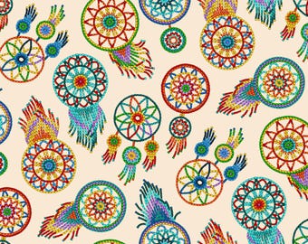 Dream Catcher Fabric, By The Yard, Cream Dream Catcher, Elizabeth's Studio, 537E-CRM, Quilting Cotton, BTY, TheFabricEdge