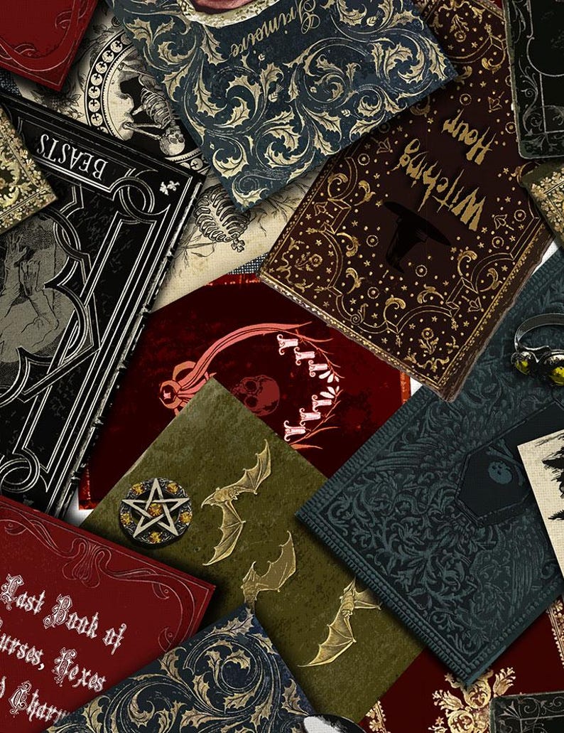 Halloween Fabric, By The Yard, Spooky Spell Books, Spooky Library, C7430, Timeless Treasures, Quilting Cotton BTY, TheFabricEdge image 1