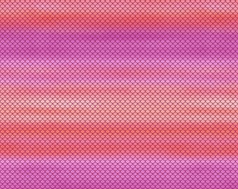 Mermaid Scale Fabric By The Yard, Orange/Violet Scale Ombre, Studio E Mermaid in Blue Jeans, 5586S-35, Quilting Cotton BTY, TheFabricEdge