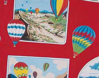 Hot Air Balloons Fabric, Rally Scrapbook, Red, By The Yard, Travel Fabric, Vacation, BTY, 8722C, TheFabricEdge