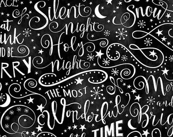 Christmas Fabric By The Yard, Silent Night Chalk Words, Timeless Treasures C8465, Quality Quilting Cotton BTY, TheFabricEdge