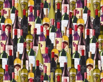 Wine Bottle Fabric by the yard, Timeless Treasures Wine-CD1931 Multi, Quality Quilting Cotton