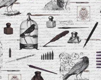 Halloween Fabric By The Yard, Edgar, Michael Miller DC5525 White, Quilting Cotton BTY, TheFabricEdge