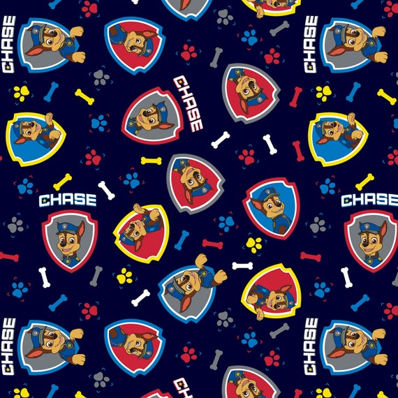 Paw Patrol Fabric By The Yard Chase on Dark Blue Quilting Etsy
