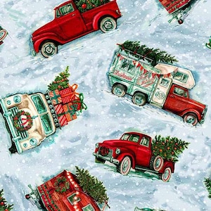 Christmas Fabric By The Yard, Holiday Trucks, Timeless Treasures CD1386, Quality Quilting Cotton BTY, TheFabricEdge