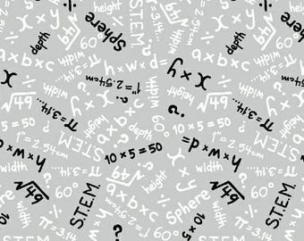 S.T.E.M. Fabric, By The Yard, Windham Fabrics, Science Fabric, Math Fabric, STEM Equations, 51263-3, Light Grey, TheFabricEdge
