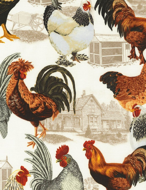 Farm Fabric Chickens and Roosters Timeless Treasures Quilt Shop Quality