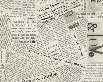 Newspaper Fabric, By The Yard, Newsprint, Windham Fabrics, Newsprint Story Spackle, 36530B-5, Word Text Fabric,  Quality Quilting Cotton