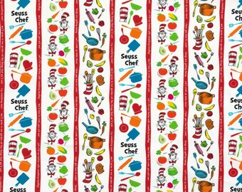 Dr. Seuss Fabric By The Yard, Kitchen Stripes Dr. Seuss, Robert Kaufman, White, ADE203911, Quilting Cotton BTY, TheFabricEdge