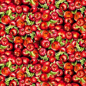 Apple Fabric By The Yard, Farm Life Red Apples , Timeless Treasures C8340, Quilting Cotton BTY, TheFabricEdge