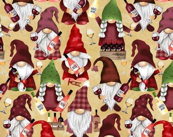 Wine Fabric By The Yard, Wine Gnomes, Timeless Treasures Gail-CD2026 Chardonnay, Quality Quilting Cotton BTY, TheFabricEdge