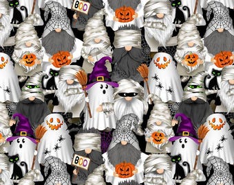 Halloween Gnome Fabric By The Yard, Halloween Fabric, Mummy Gnomes, Timeless Treasures CD3607, Quality Quilting Cotton BTY, TheFabricEdge