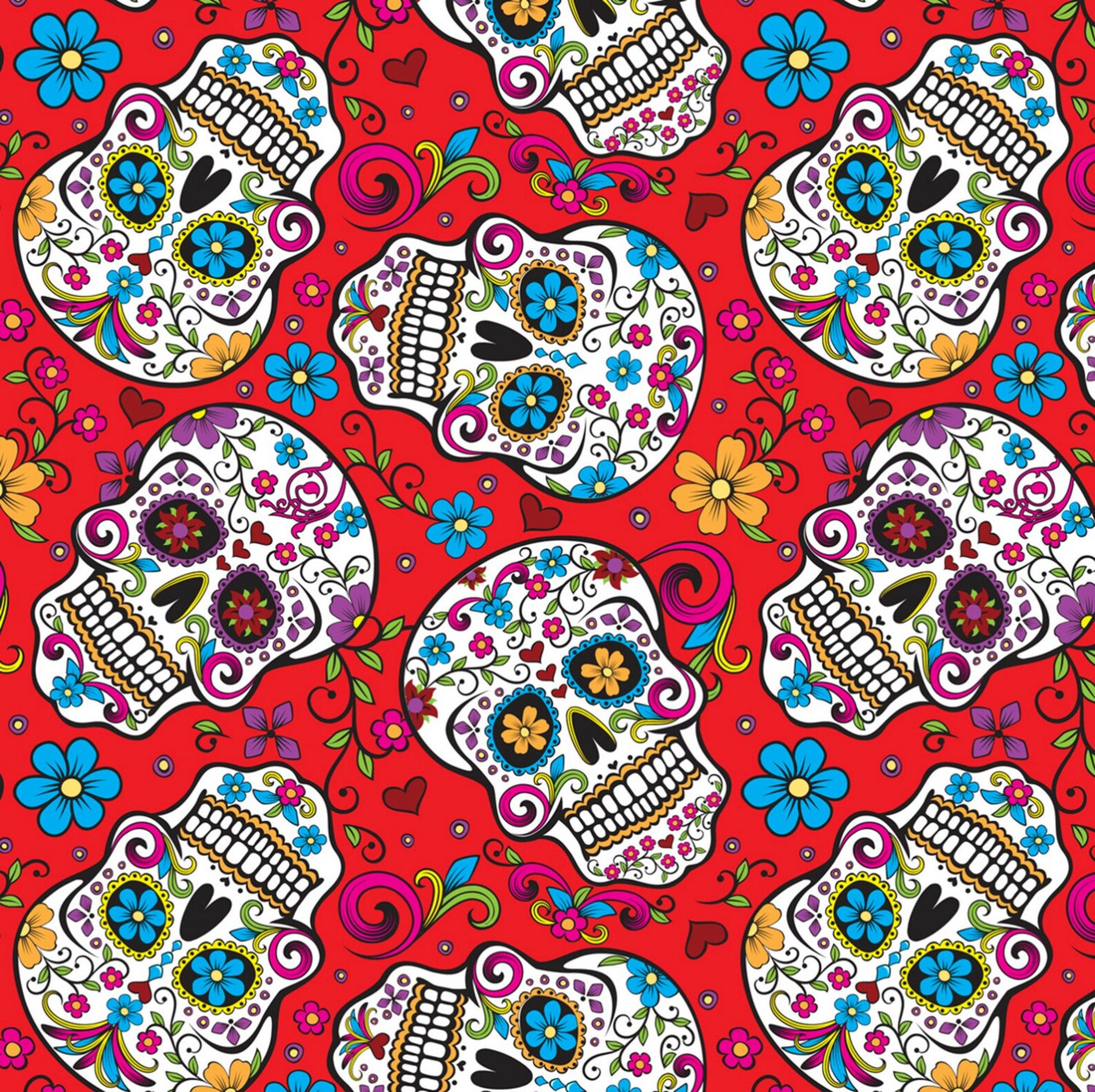 Sugar Skull Fabric by the Yard Skull Fabric Red Folkloric Etsy