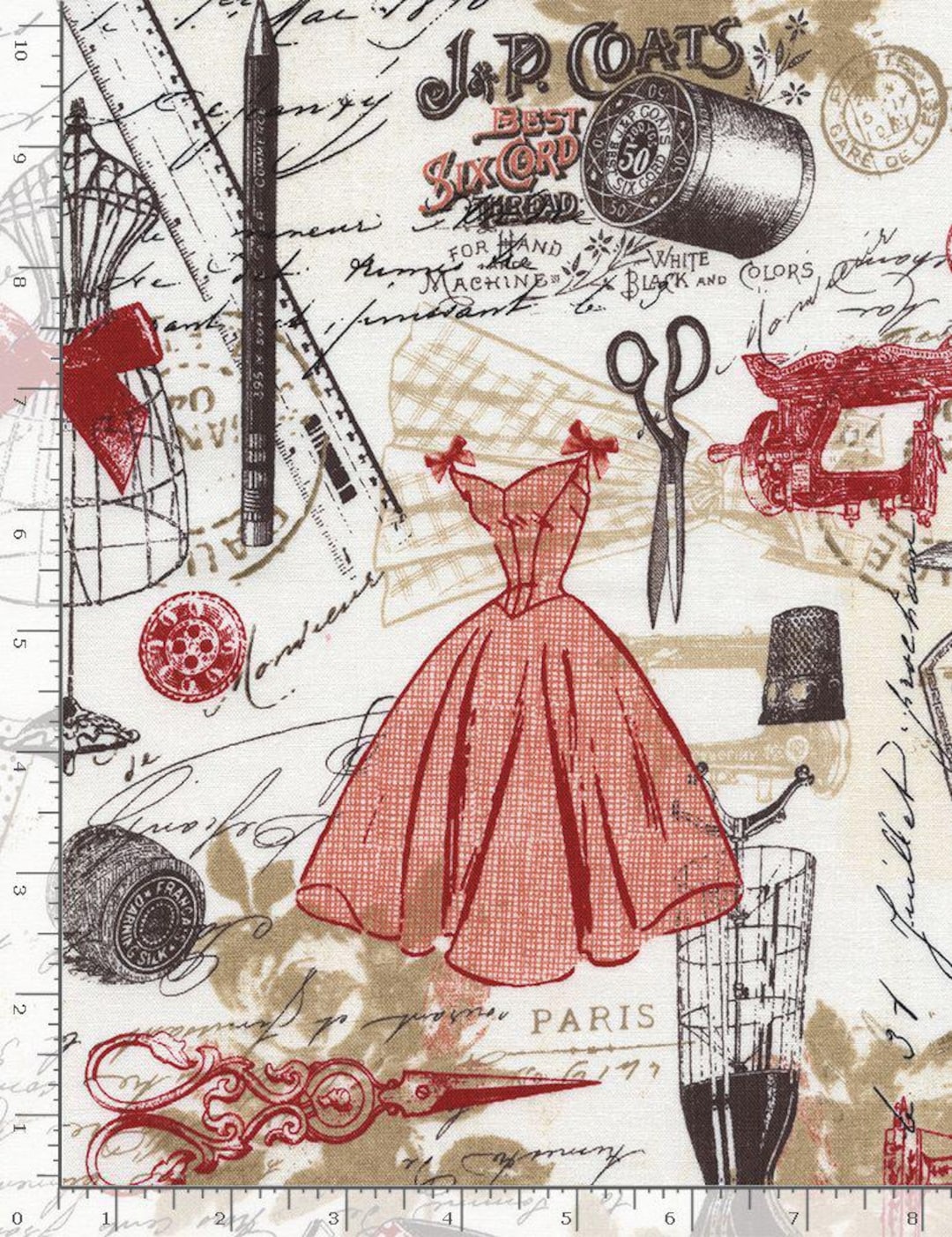 1点物⭕️お安く!◎Custom Vintage fabric◎AR 9.6 Sewing Fabric, by the Yard,vintage Dressmaking, Red, C2329
