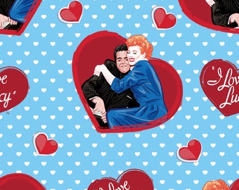 I Love Lucy Fabric By The Yard, Lucy and Ricky Heart Toss, 76351-A620715 Springs Creative, Licensed Quilting Cotton BTY, TheFabricEdge