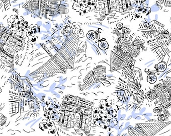Travel Fabric By The Yard, Joie De Vivre Around Town, Michael Miller Fabrics,CX9281-WHIT-D, Quilting Cotton BTY, TheFabricEdge