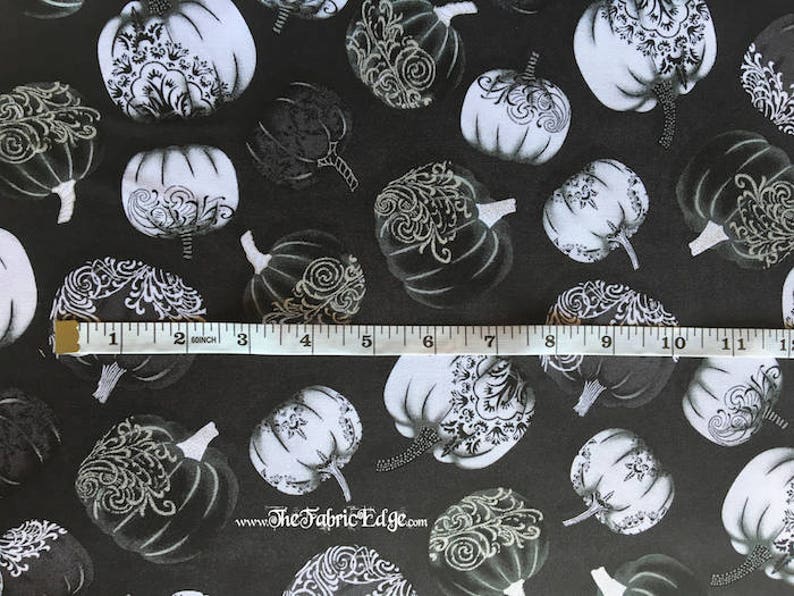Pumpkins Henry Glass Fabric by the yard TheFabricEdge Pumpkin Fabric Cotton Scroll Metallic Halloween Fabric Fright Night Fall