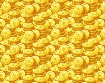 Gold Coins Fabric By The Yard, Yellow Gold Coins, Pot Of Gold, Henry Glass 9366-44, Quilting Cotton BTY, TheFabricEdge