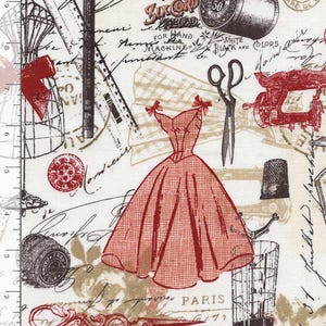 Sewing Fabric, By The Yard,Vintage Dressmaking, Red, C2329, Timeless Treasures, Quilting Cotton, BTY, TheFabricEdge