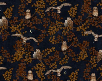 Owl Fabric By The Yard, Night Owl, Timeless Treasures Rosie-CD2487 Night, Quilting Cotton