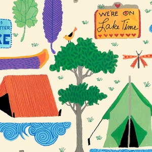 Lake Time Fabric, PRECUT HALF YARD, Quilting Treasures, Camping Fabric, Canoe Fabric, Hiking Fabric, 27229E, TheFabricEdge
