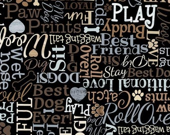 Dog Fabric By The Yard, I Love My Dog Text, Timeless Treasures CD8554, Quilting Cotton