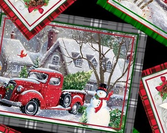 Christmas Fabric By The Yard, Winter Greetings Christmas Postcards, QT Fabrics 28337 -J, Quilting Cotton BTY, TheFabricEdge