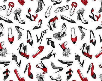 Fashion Shoe Fabric By The Yard, Tossed High Heels Fashion Forward, Timeless Treasures CD1318, Quilting Cotton BTY, TheFabricEdge