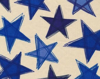 Star Fabric, By The Yard, Valor By Ro Gregg, Paintbrush Studio, Large Blue Stars, Beige, 120-13154, Quilting Cotton, BTY, TheFabricEdge
