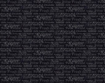 Farm Words Fabric, By The Yard, Farm Raised Words, Henry Glass, 1982-99 BLACK, Quilting Cotton, BTY, TheFabricEdge