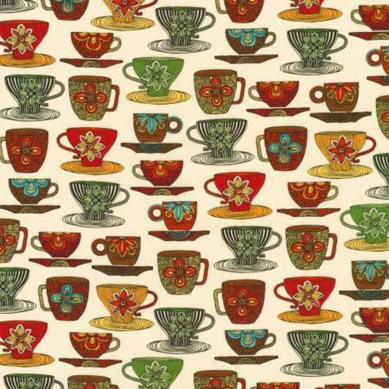Coffee Fabric PRECUT HALF YARD Coffee Cups Robert Kaufman Etsy