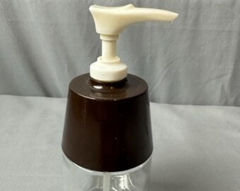 Vintage Gemco Ketchup o dispensador de mostaza marrón superior fondo de vidrio transparente