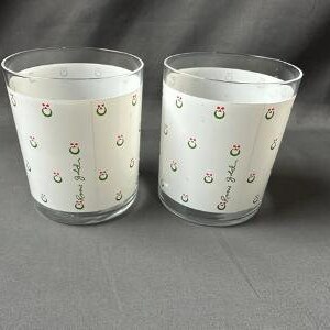 Vintage Set of 2 Ronnie Gold Christmas Wreath Stained Glass Drinking Lowball Glasses Drinkware Cups