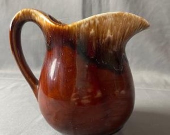 Vintage Brown Stoneware Ceramic Serving Pitcher USA 6 1/2" high