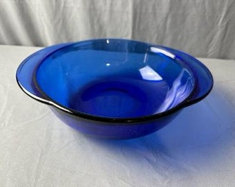 Vintage Anchor Hocking Glass Cobalt Blue Round Casserole Dish 2 Quart