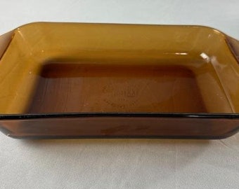 Vintage Anchor Hocking Glass Brown Rectangle Casserole Baking Dish #432 1.5 Quart 10" x 6"