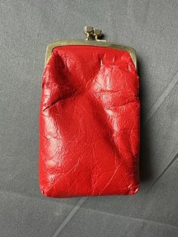 Vintage Red Faux Leather Floral Coin Purse Cigare… - image 1