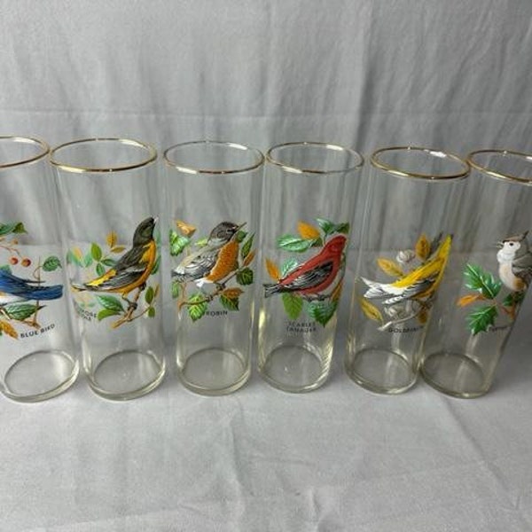 Vintage Weston Handmade Drink Ware Bar Ware Glasses Cups Bird Theme  West Virginia Glass Co