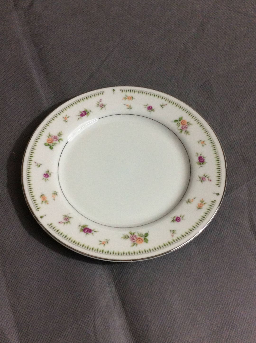 Vintage Abingdon Fine Porcelain China White With Pink & Orange Roses Bread Dessert Plate Made in