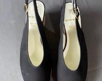 Vintage Bruno Magli Woman's Deanna Black Peep Toe Wedge Heel Shoes