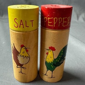 Vintage Chicken Salt and Pepper Shakers Wooden 4&quot; High