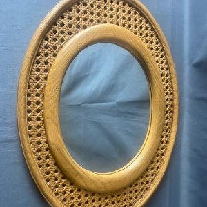 Vintage Light Brown Oval Mirror Plastic Bohemian BOHO Home Decor 16 3/4&quot; x 12 1/4&quot;