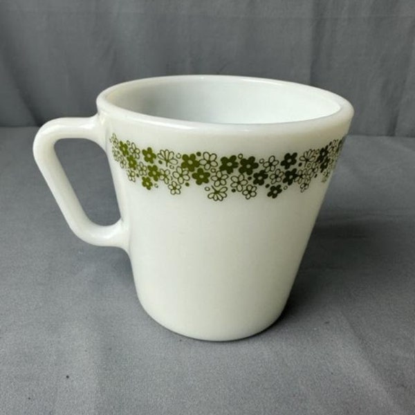 Vintage Corelle by Corning Tea Cup Milk Glass Daisy Spring Blossom Green Floral