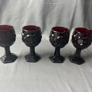 Vintage Set of 4 Ruby Red Avon Cape Cod Sherry Glass Wine Glass Goblet 4 1/2&quot; High
