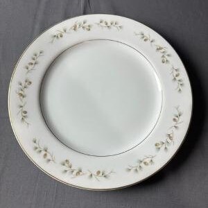 Vintage Royal Cameo Whispering Pines Dinner Plate White with Pinecone Designs #3302 Japan 10 1/4&quot; Diameter